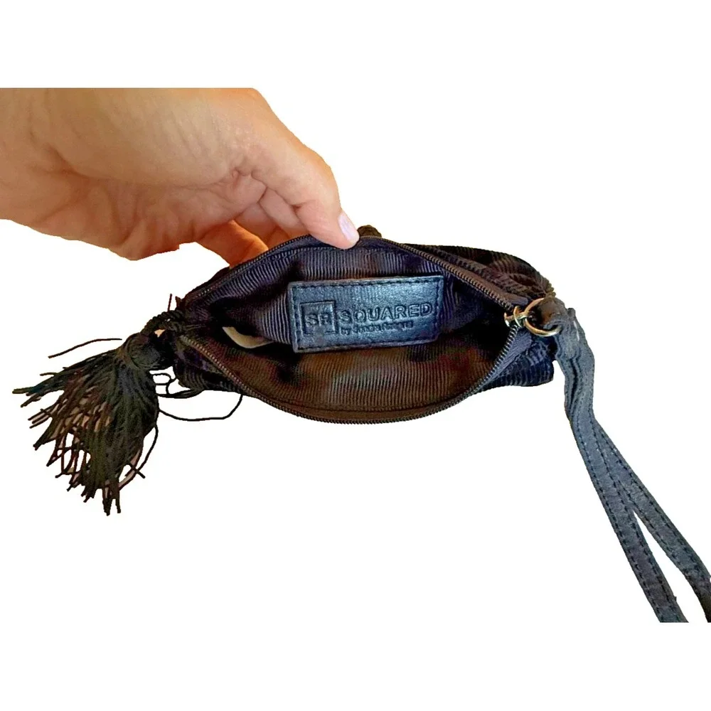 SR Squared by Sandra Roberts Women's Velvet Wristlet/Mini Purse; Tassel; Black‎